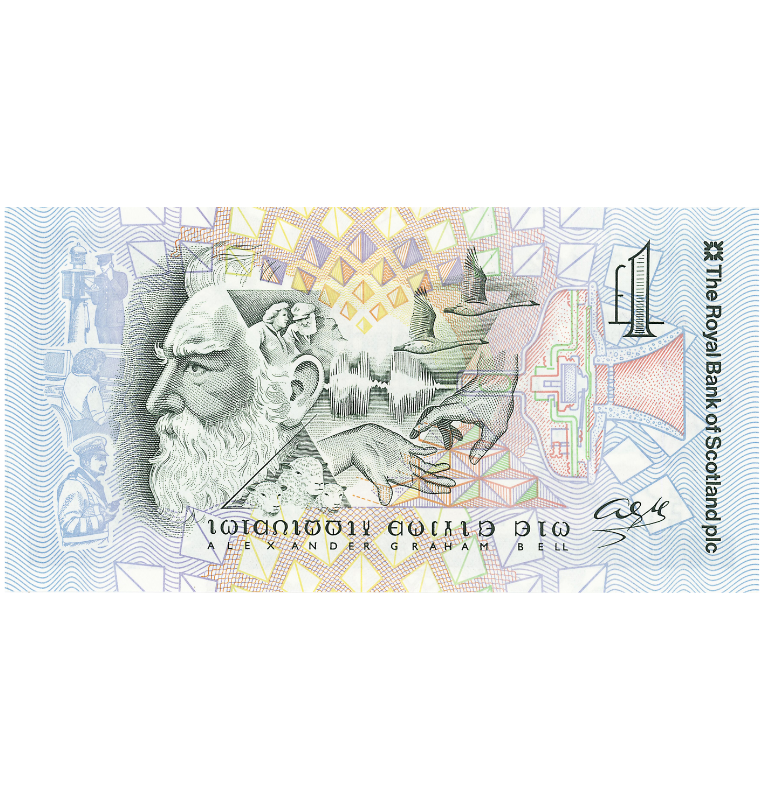 Escocia 1 Libra 1997 Emisión conmemorativa 150 aniversario del nacimiento de Alexander Graham Bell