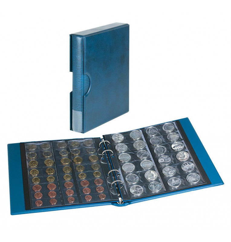 Regular round coin album with 5 coin sheets and blue case