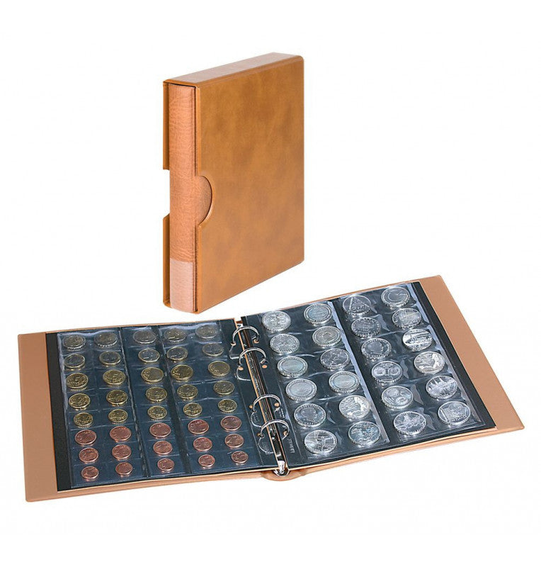 Regular Rondo coin album with 5 coin sheets and case, brown