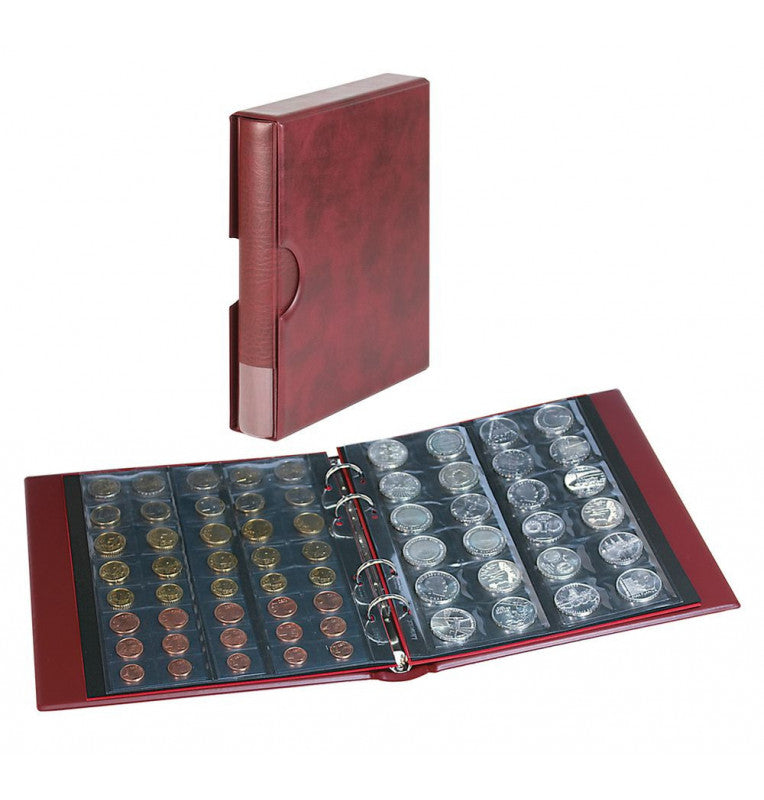 Regular Rondo coin album with 5 coin sheets and case, wine red