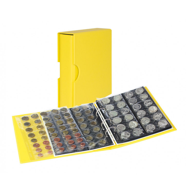 Álbum para monedas publica m color + estuche amarillo con 10 hojas para monedas
