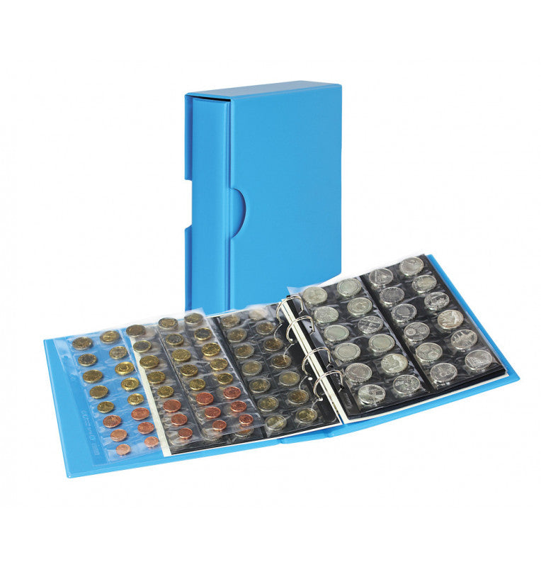 Public coin album in color + blue case with 10 coin sheets