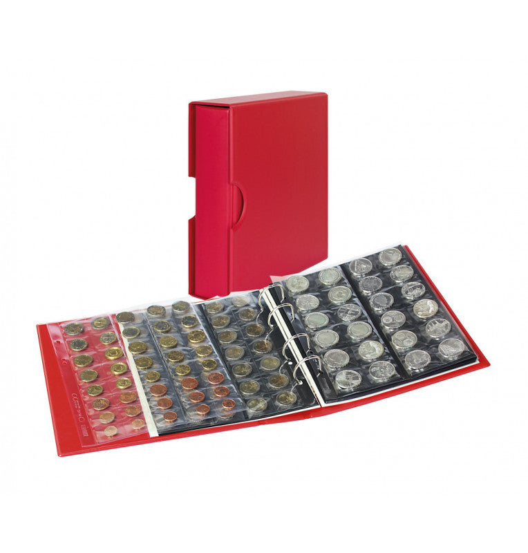 Public coin album in color + red case with 10 coin sheets