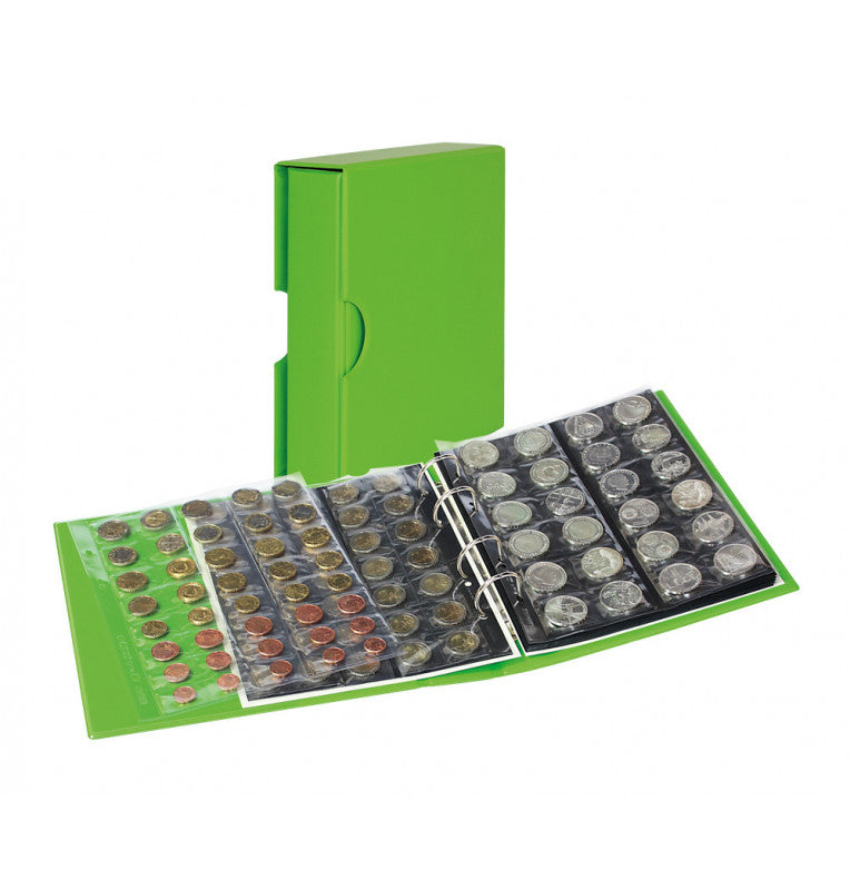 Public coin album in color + light green case with 10 coin sheets