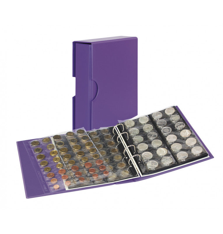 Álbum para monedas publica m color + estuche violeta con 10 hojas para monedas