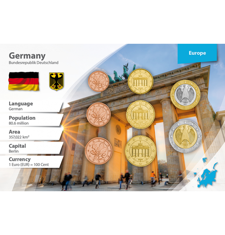 Germany 1, 2, 5, 10, 20, 50 Cents, 1, 2 Euros 2002-2017 KM 207, 208, 209, 210/254, 211/255, 212/256, 213/257, 214/258