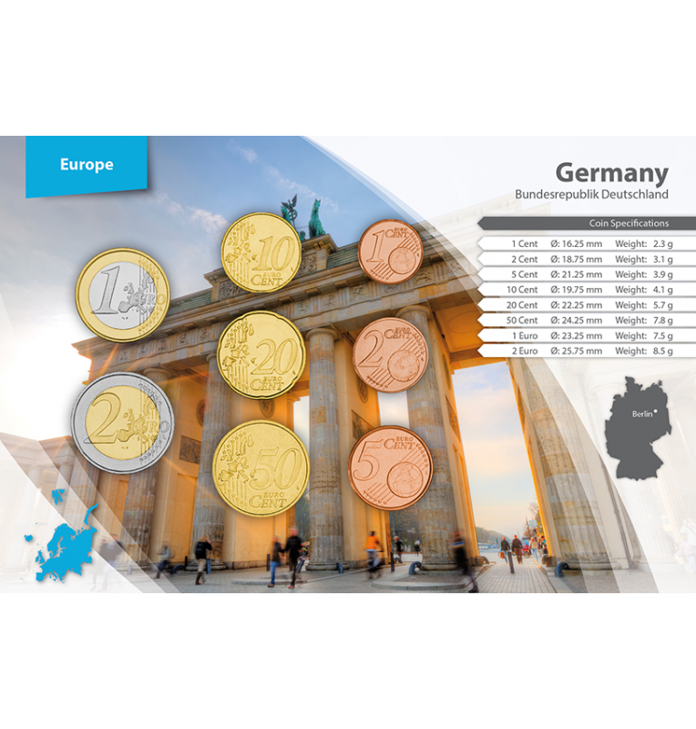 Germany 1, 2, 5, 10, 20, 50 Cents, 1, 2 Euros 2002-2017 KM 207, 208, 209, 210/254, 211/255, 212/256, 213/257, 214/258