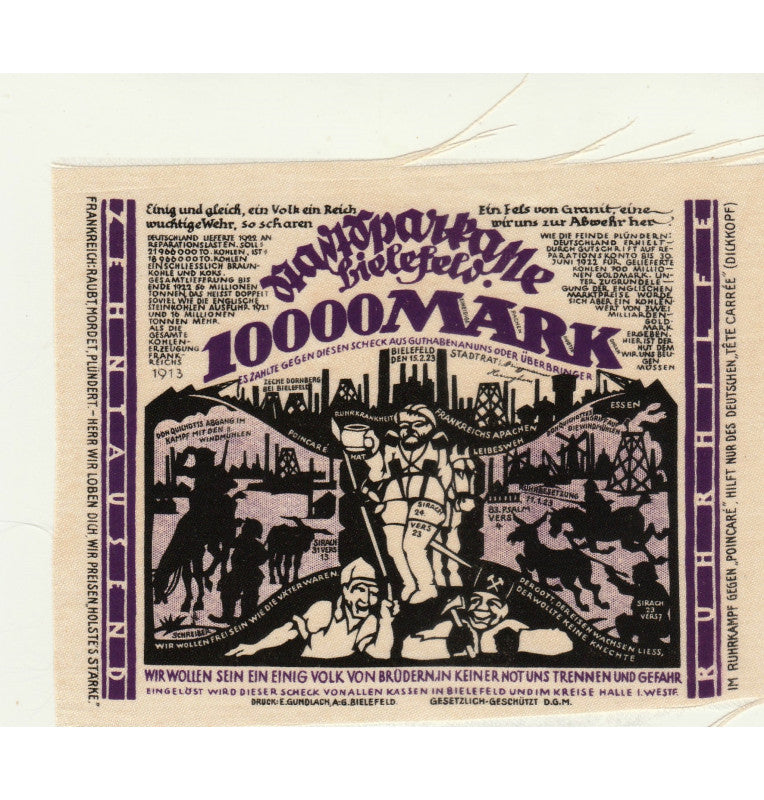 Germany 10,000 Mark Notgelds of Cloth
