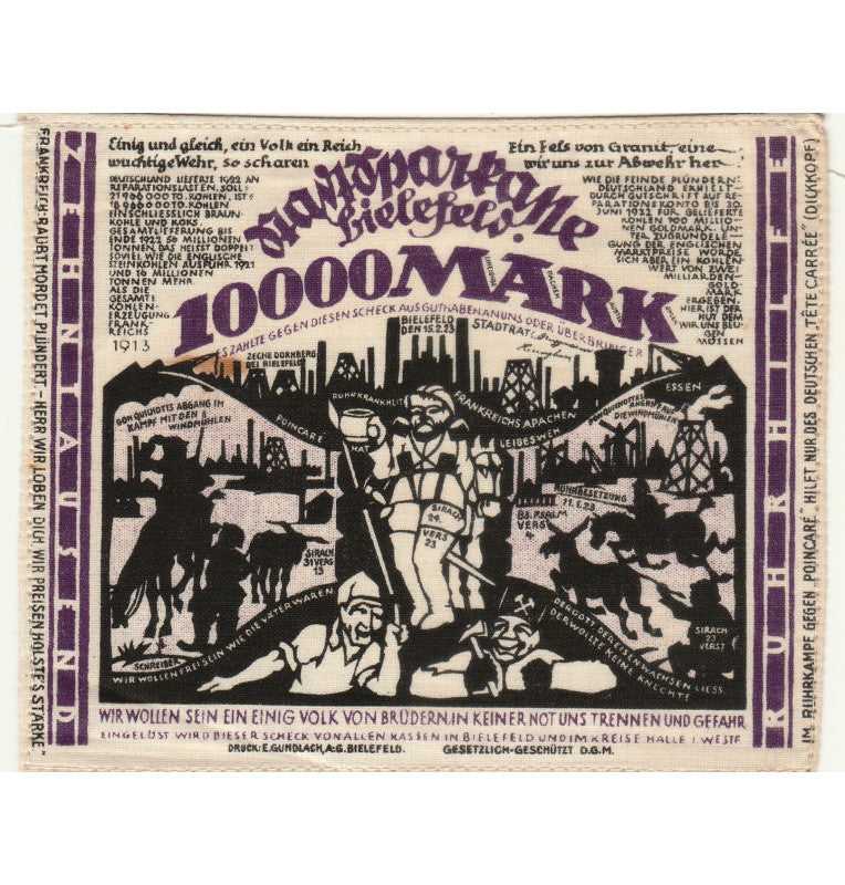 Germany 10,000 Mark Notgelds of Cloth