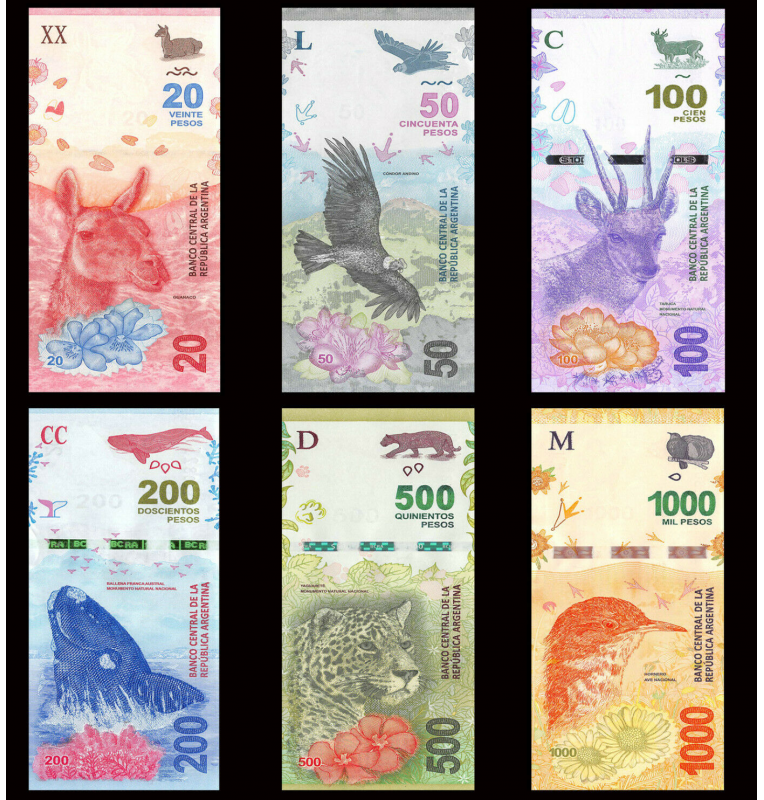 Argentina 20,50,100,200,500,1000 Pesos 2017-2020 ND 