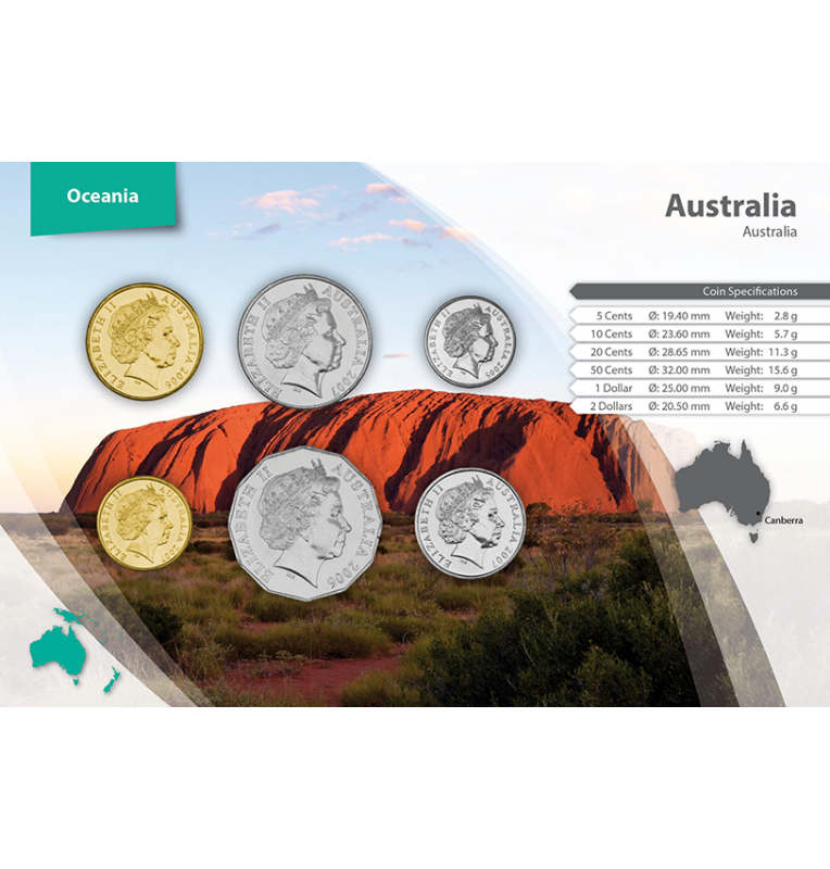 Australia 5, 10, 20, 50 Cents, 1, 2 Dollars 1999-2018 KM 401, 402, 403, 404, 489, 406