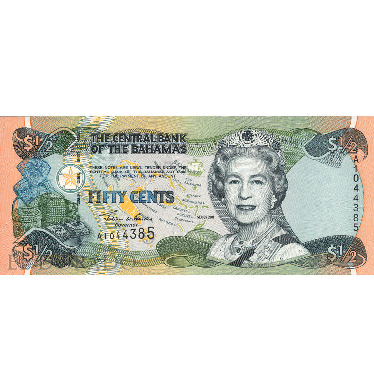 Bahamas 1/2 Dollar 2001 Pick 68 - 1Bahamas 1/2 Dollar 2001 Pick 68 - 2 Bahamas 1/2 Dollar 2001 Pick 68