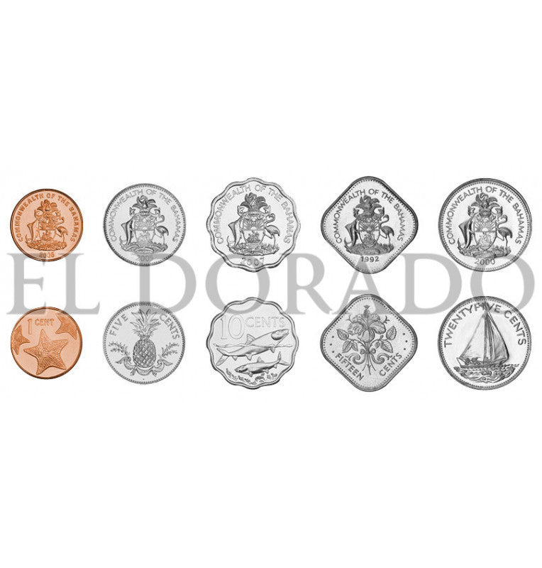 Bahamas 1, 5, 10, 15, 25 Cents 1974-2016 KM 218.1, 60, 219, 62, 63
