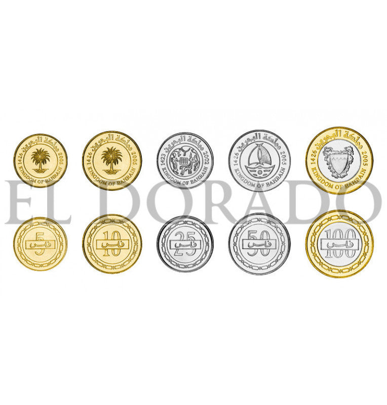 Baréin 5, 10, 25, 50, 100 Fils 2002-2017 KM 30, 28, 24, 25, 26