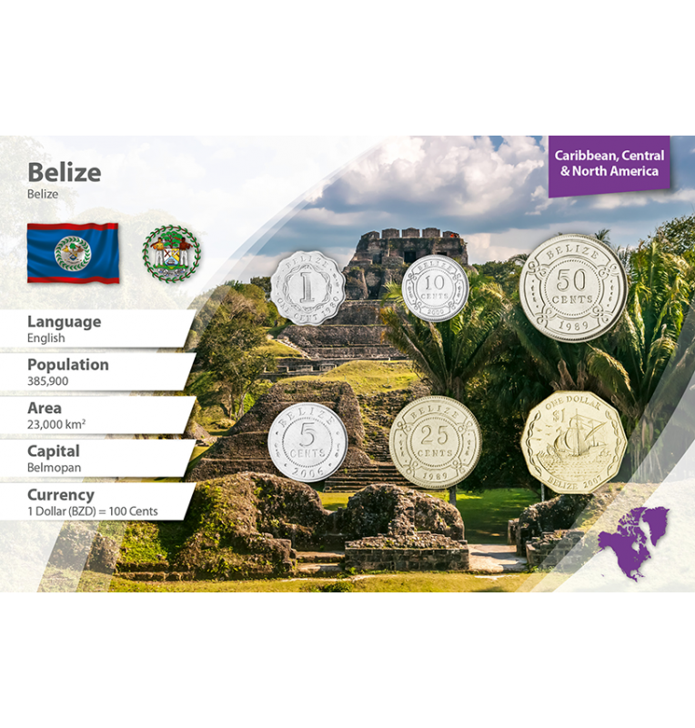 Belize 1, 5, 10, 25, 50 Cents, 1 Dollar 1974-2010 KM 33a, 34a, 35, 36, 37, 99