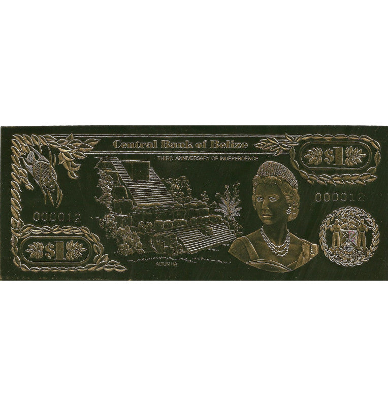 Belize 1 Dollar 1984 (Gold Plated) 2 Digit Serial