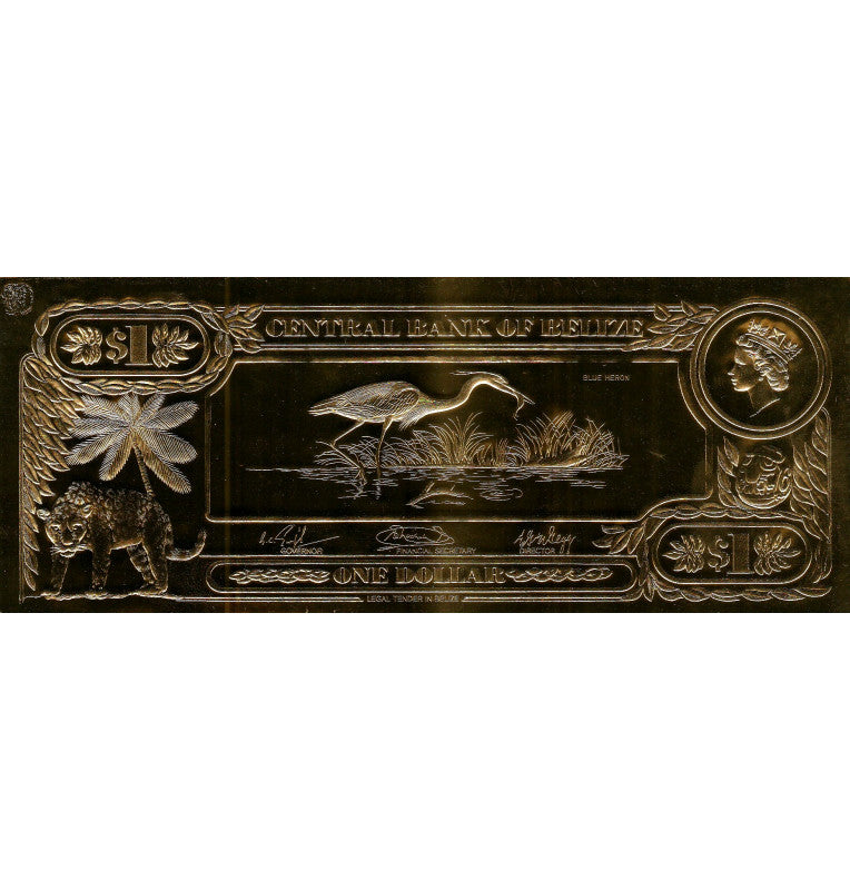 Belize 1 Dollar 1984 ND (Gold Rolled) 4-digit serial number