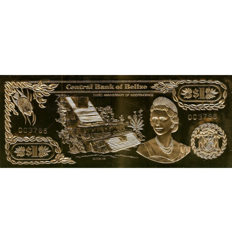 Belize 1 Dollar 1984 ND (Gold Rolled) 4-digit serial number