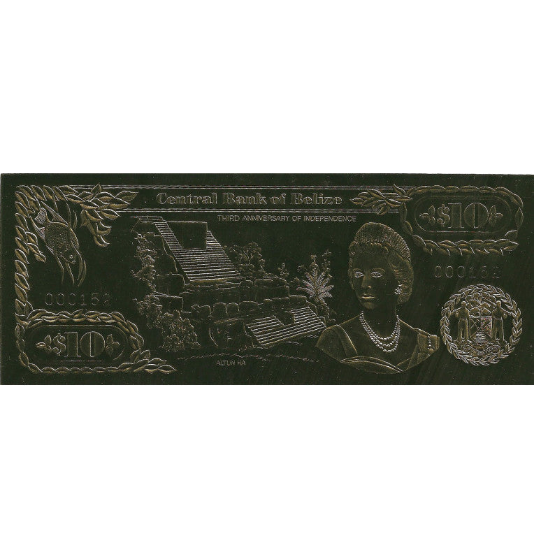 Belize 10 Dollars 1984 (Gold Plated) 3 Digit Serial