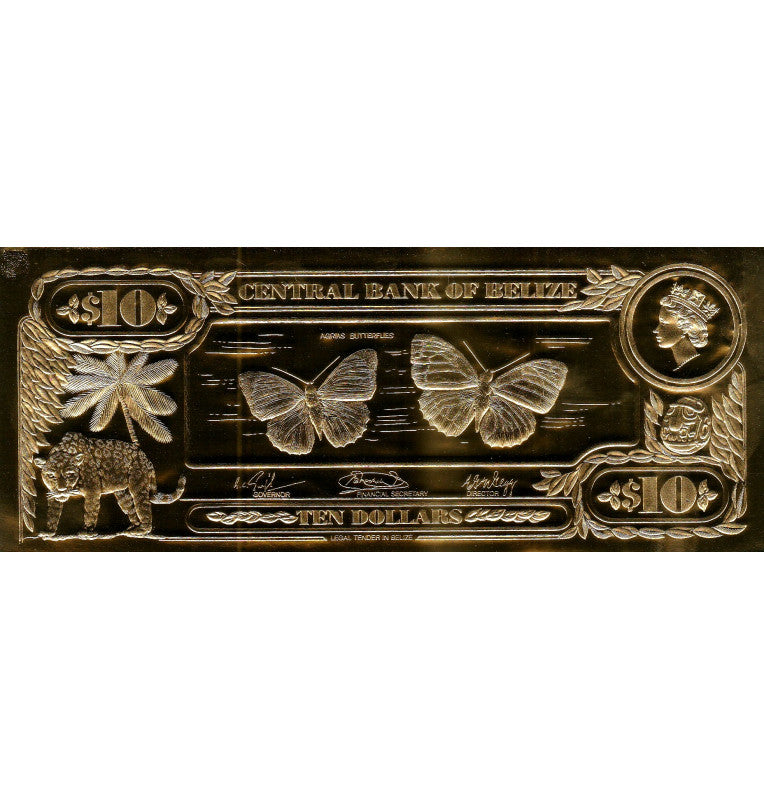 Belize 10 Dollars 1984 (Gold Rolled) 4-digit serial number