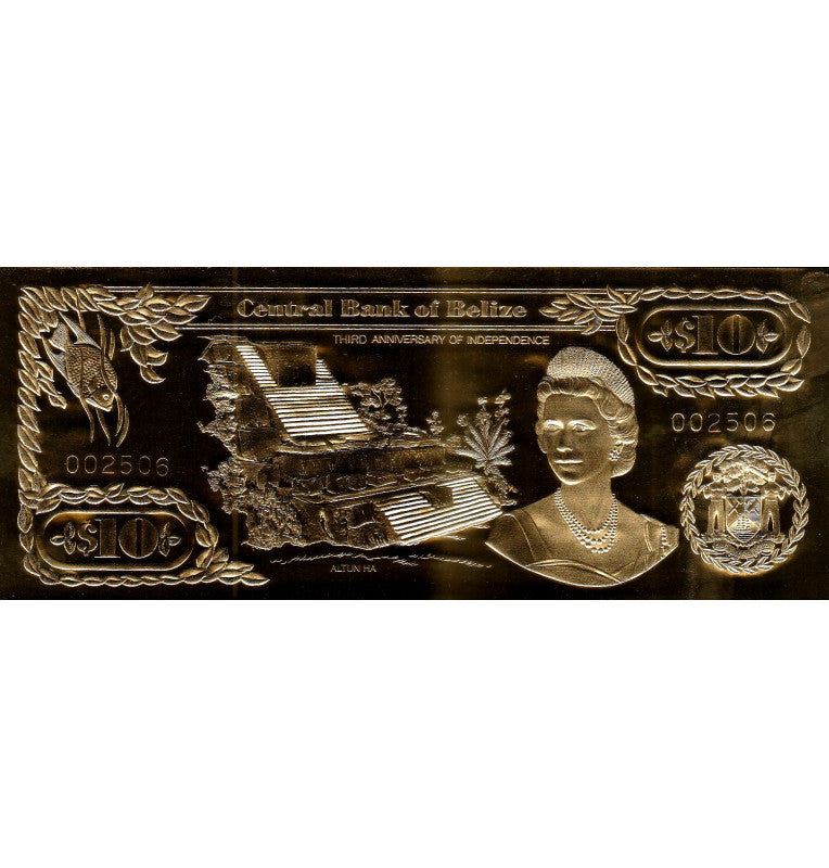 Belize 10 Dollars 1984 (Gold Rolled) 4-digit serial number