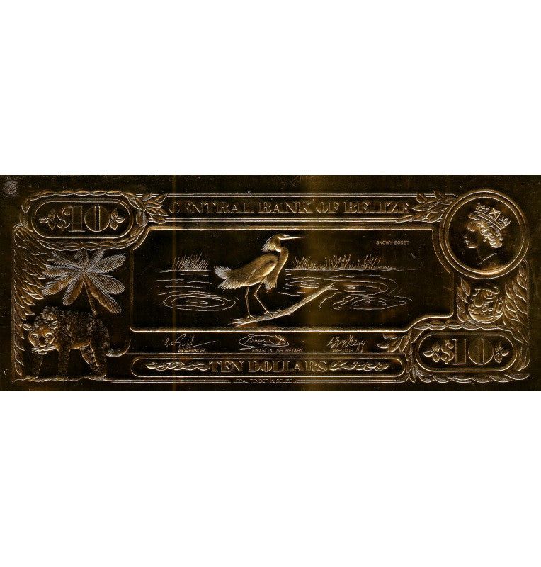 Belize 10 Dollars 1984 ND (Gold Plated) 4-digit serial number