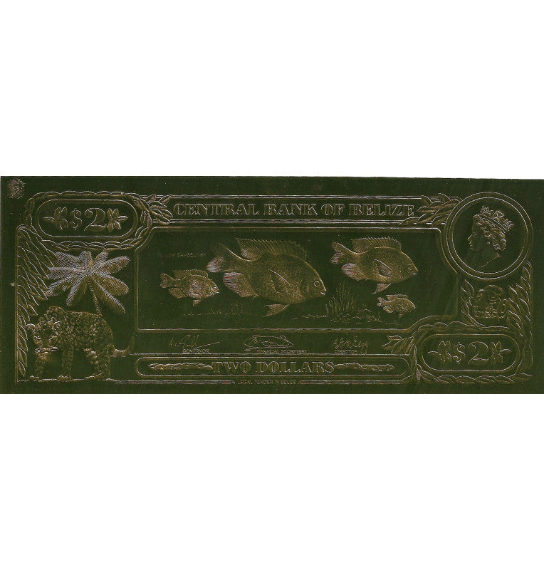 Belize 2 Dollars 1984 (Gold Plated) 3 Digit Serial