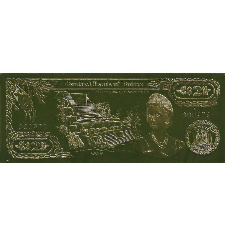 Belize 2 Dollars 1984 (Gold Plated) 3 Digit Serial