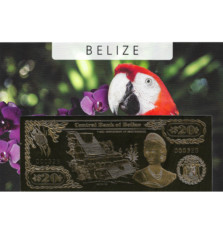 Belize 20 Dollars 1984 (Gold Plated) 3 Digit Serial