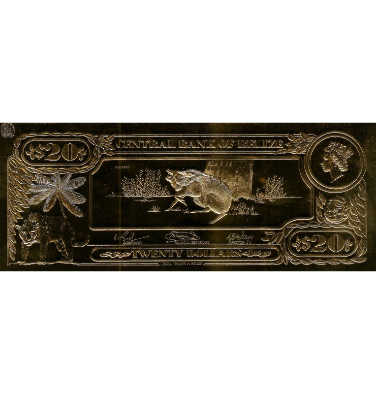 Belize 20 Dollars 1984 ND (Gold Rolled) 4-digit serial number