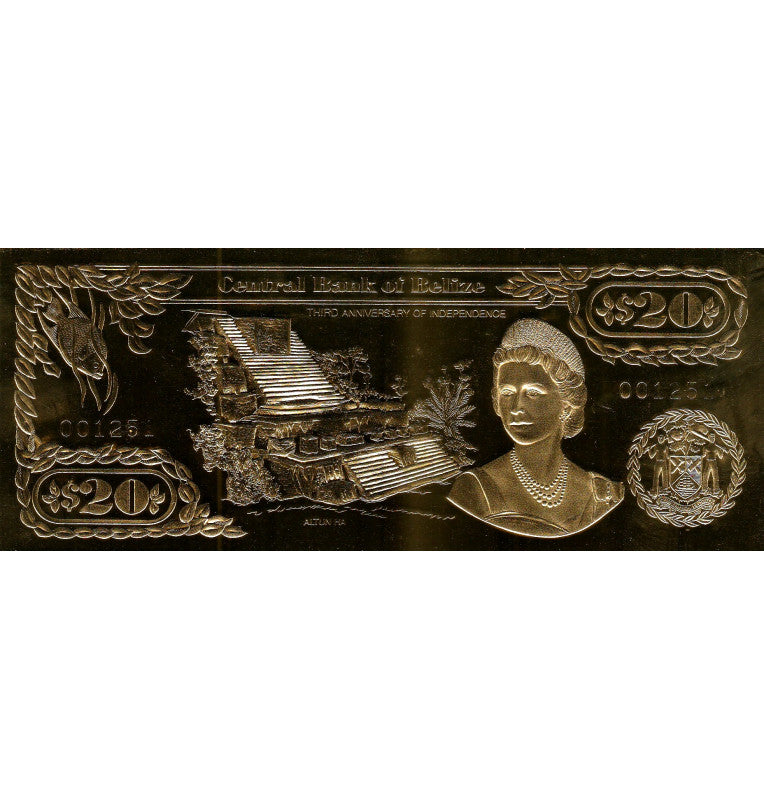 Belize 20 Dollars 1984 ND (Gold Rolled) 4-digit serial number