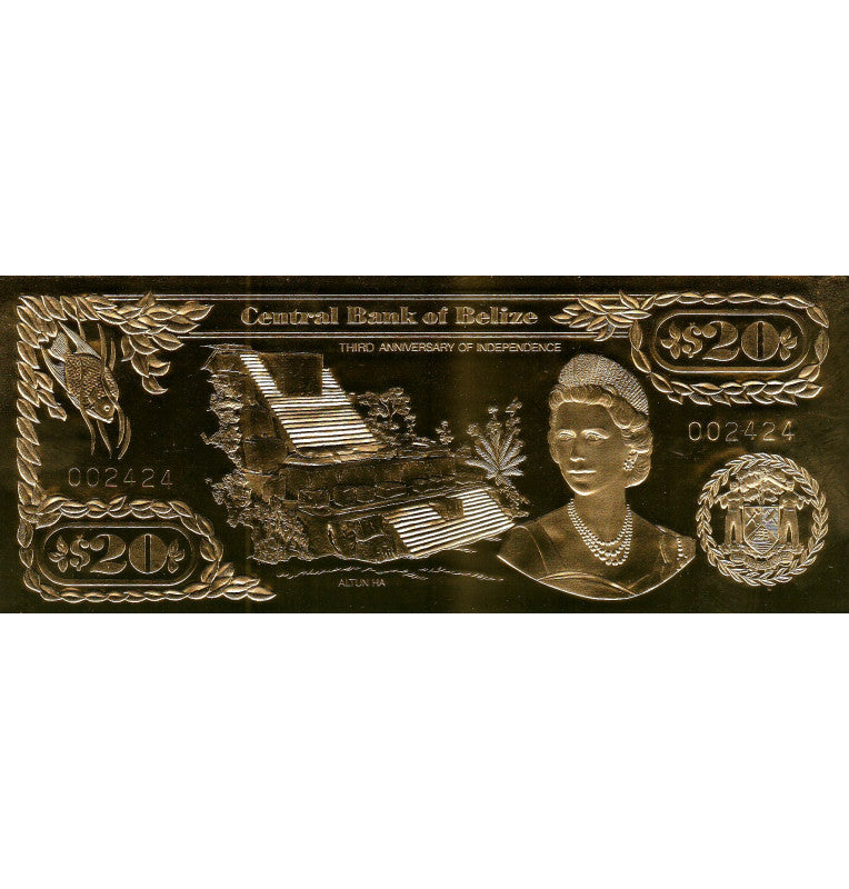 Belize 20 Dollars 1984 ND (Gold Rolled) 4-digit serial number