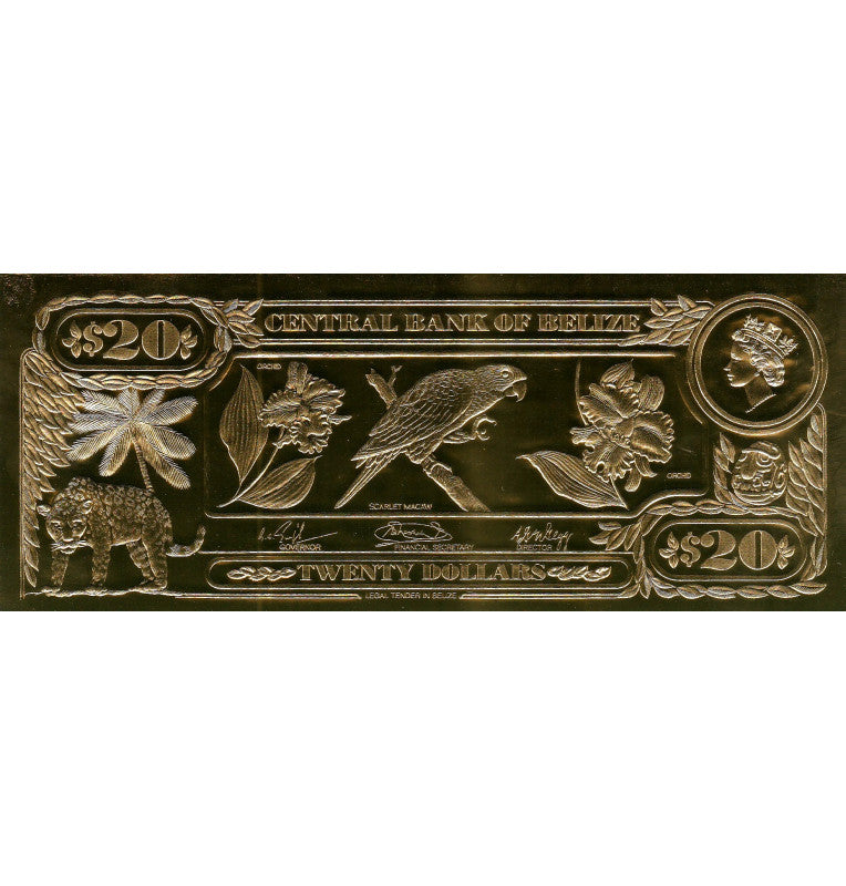 Belize 20 Dollars 1984 ND (Gold Rolled) 4-digit serial number