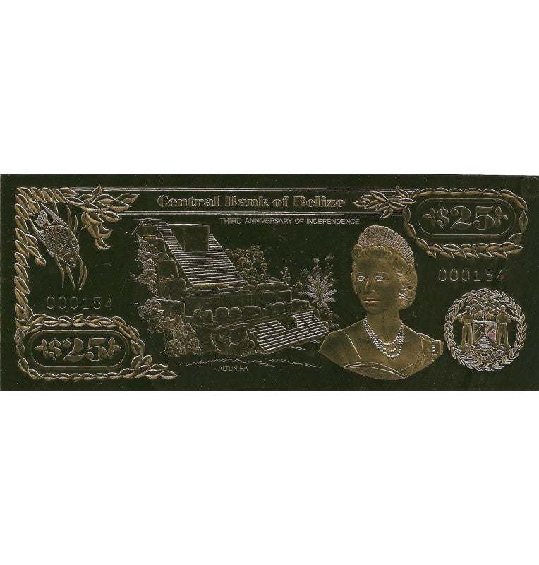 Belize 25 Dollars 1984 (Gold Plated) 3 Digit Serial