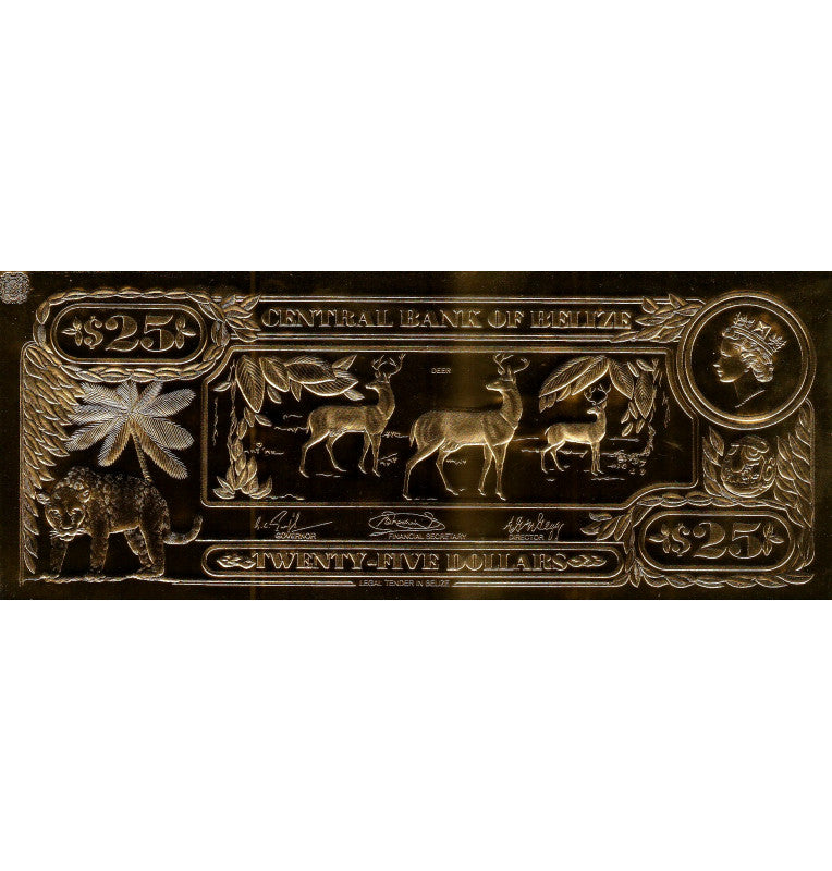 Belize 25 Dollars 1984 ND (Gold Plated) 4-digit serial number