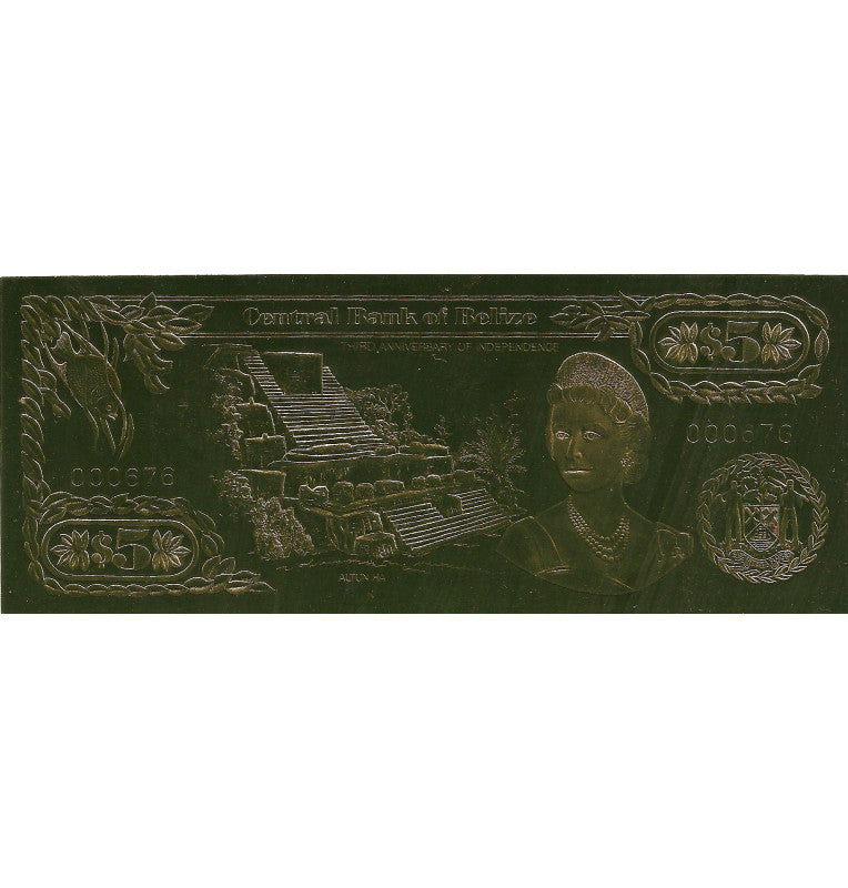 Belize 5 Dollars 1984 (Gold Plated) 3 Digit Serial