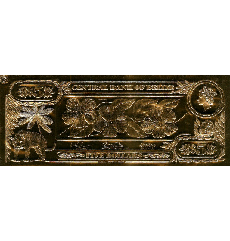 Belize 5 Dollars 1984 ND (Gold Rolled) 4-digit serial number
