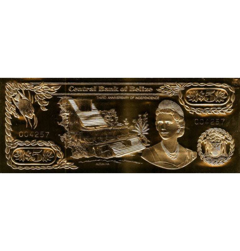 Belize 5 Dollars 1984 ND (Gold Rolled) 4-digit serial number