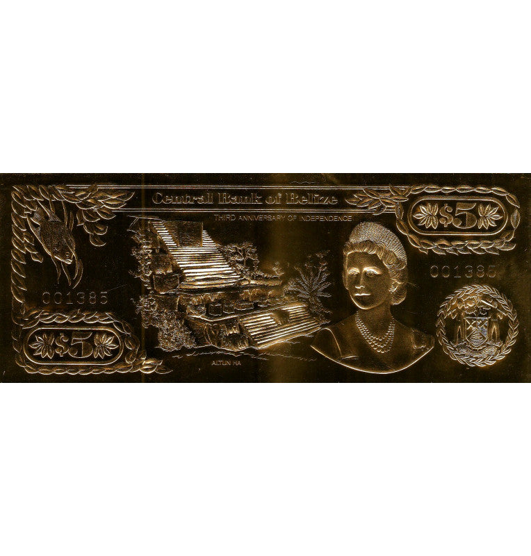 Belize 5 Dollars 1984 ND (Gold Rolled) 4-digit serial number