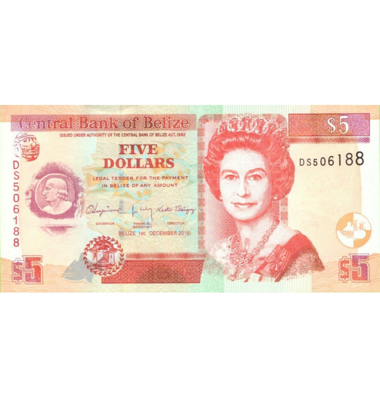 Belize 5 Dollars 2015 Pick 67 fc