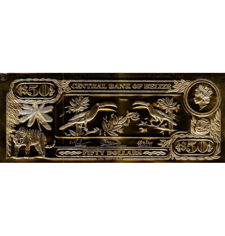 Belize 50 Dollars 1984 ND (Gold Rolled) 4-digit serial number