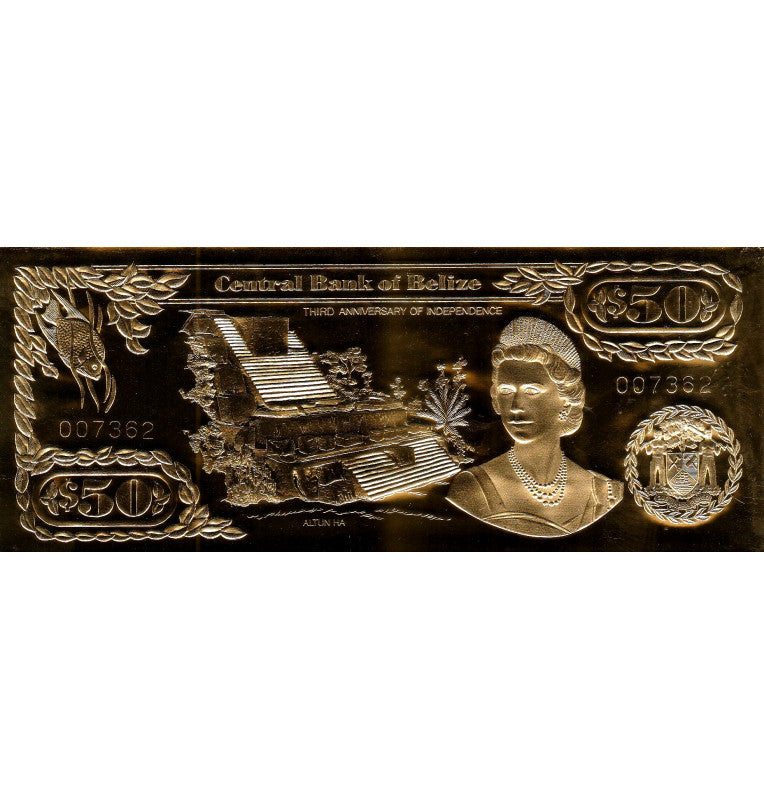 Belize 50 Dollars 1984 ND (Gold Rolled) 4-digit serial number