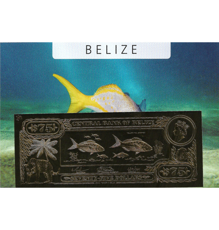 Belize 75 Dollars 1984 (Gold Plated) 3 digit serial number