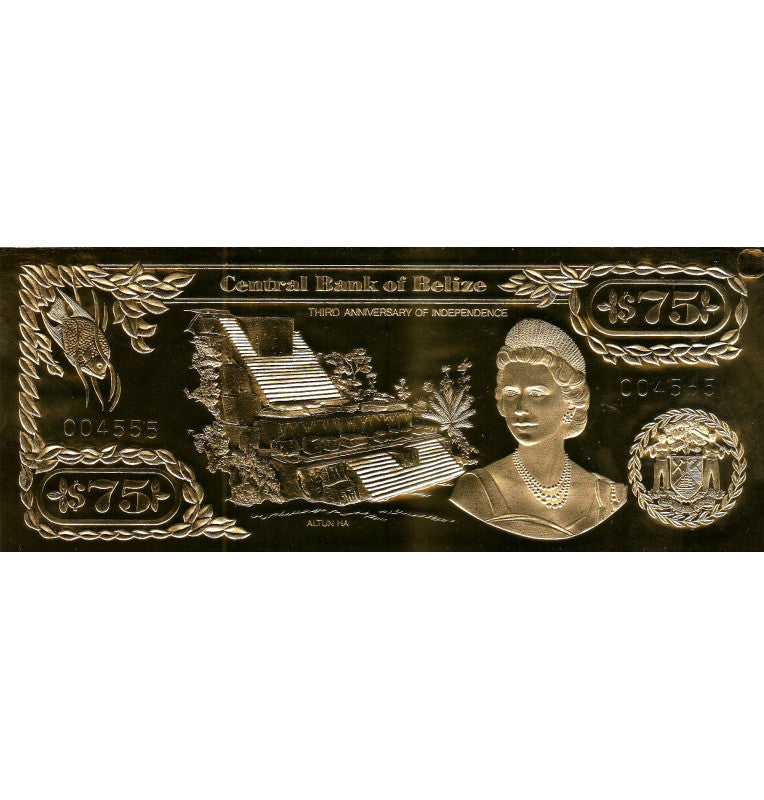 Belize 75 Dollars 1984 ND (Gold Rolled) 4-digit serial number