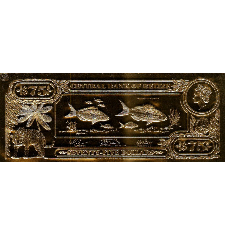 Belize 75 Dollars 1984 ND Pick C51 (Gold Rolled) 4 Digit Serial