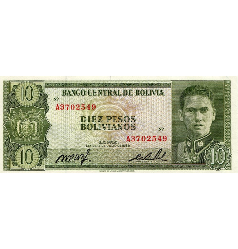 Bolivia 10 Pesos Bolivianos 1962 Pick 154a