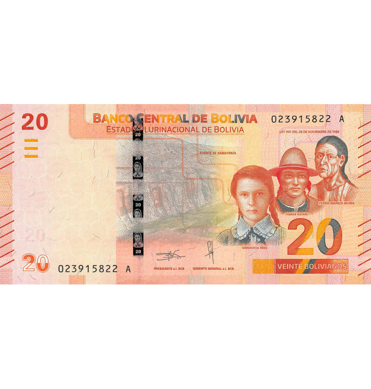 Bolivia 20 Bolivianos 2018 ND Pick 249sc