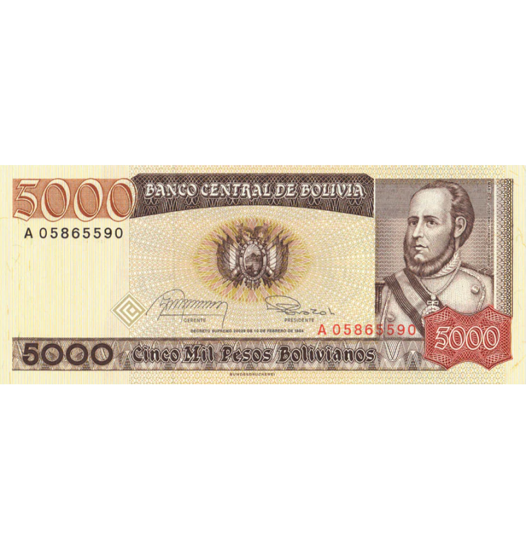 Bolivia 5000 Pesos Bolivianos 1984 Pick 168a