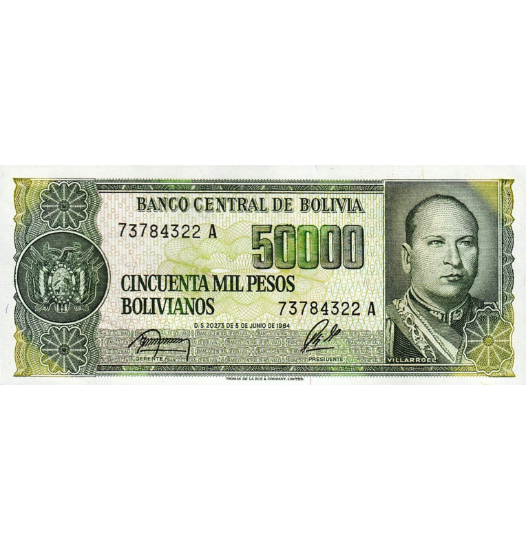 Bolivia 50.000 Pesos Bolivianos 1984 Pick 170a