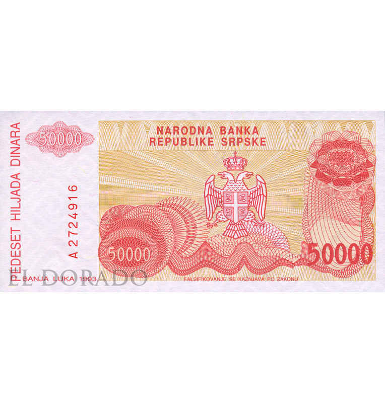 Bosnia Republika Srpska 50,000 Dinaras 1993 Pick 153a